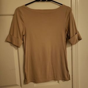 Boat-neck tan colored shirt
